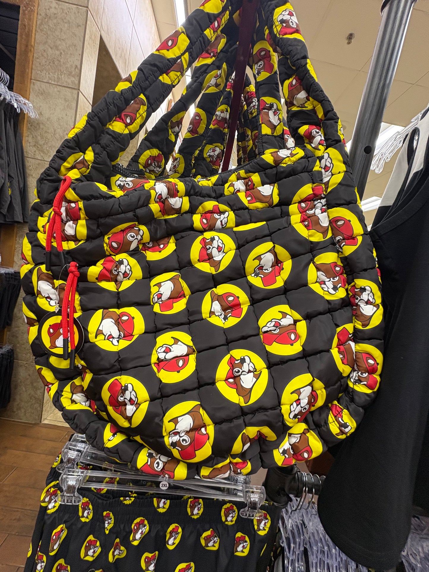 Buc-ee’s Emblem Black Quilted Large Pocket Carry Bag with Quilted Straps