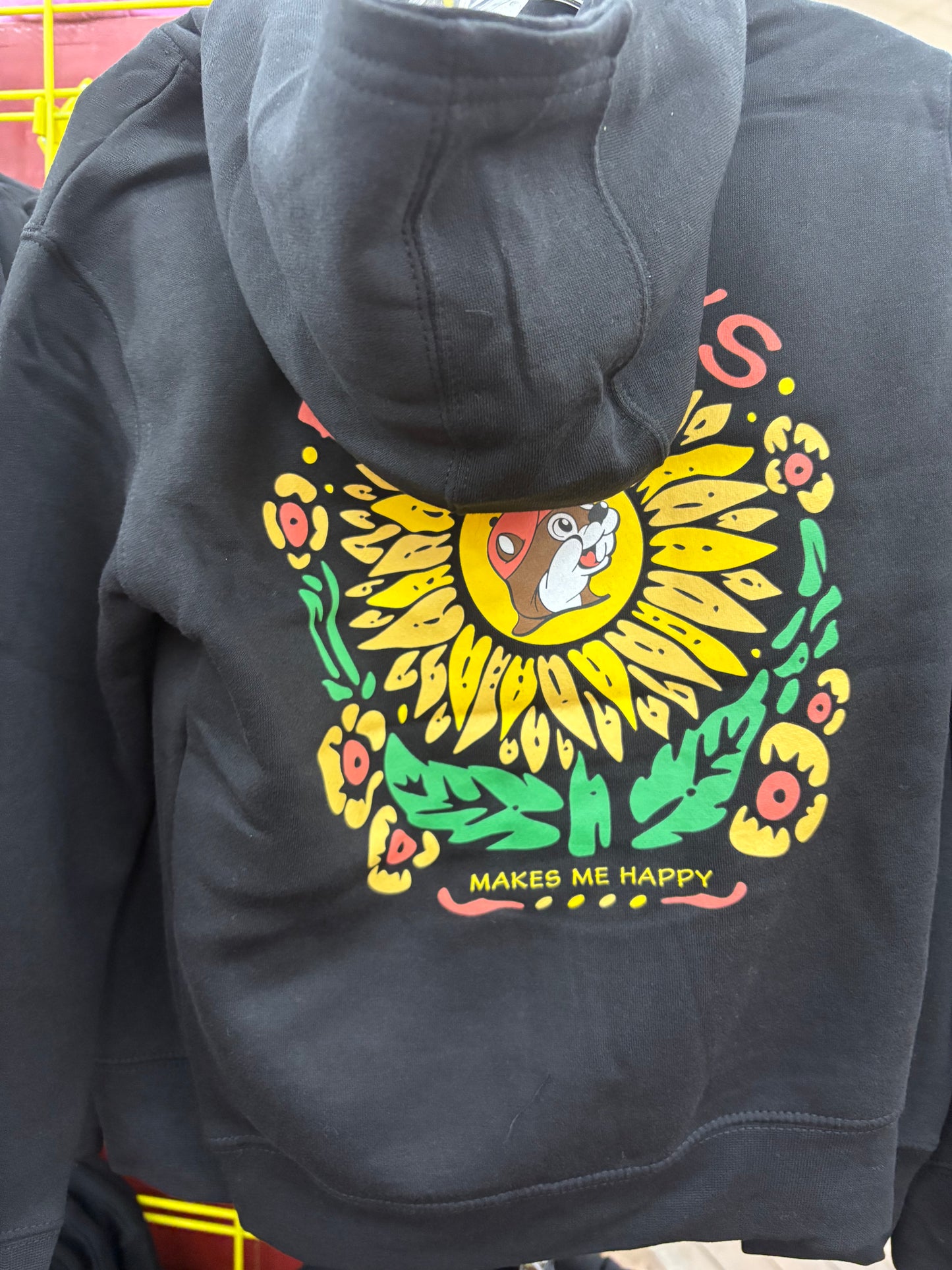 Buc-ee’s Makes Me Happy Youth Black With Sunflower Hoodie Youth XSmall - Youth Large