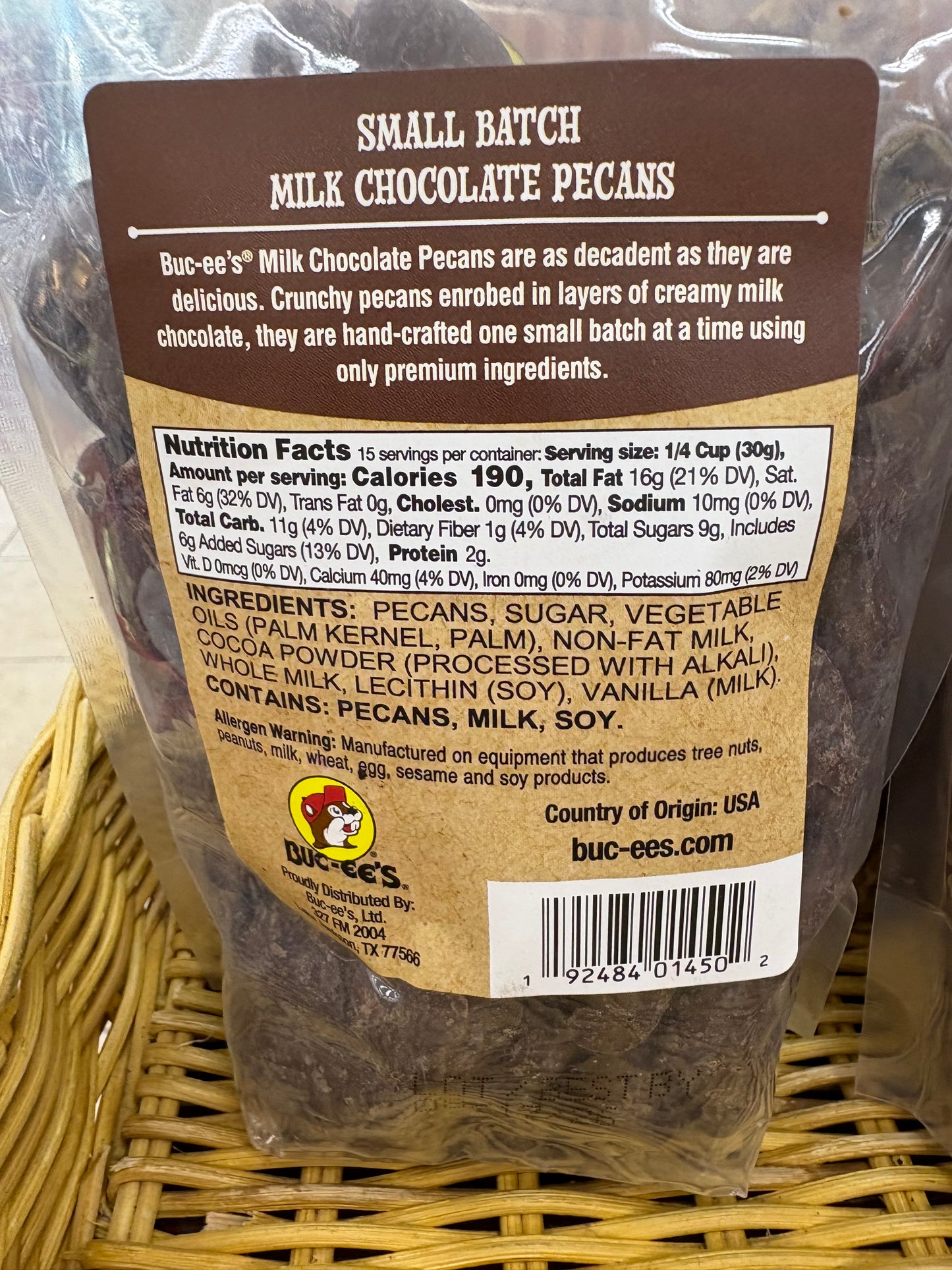 Buc-ee’s 16oz Bag Milk Chocolate Pecans