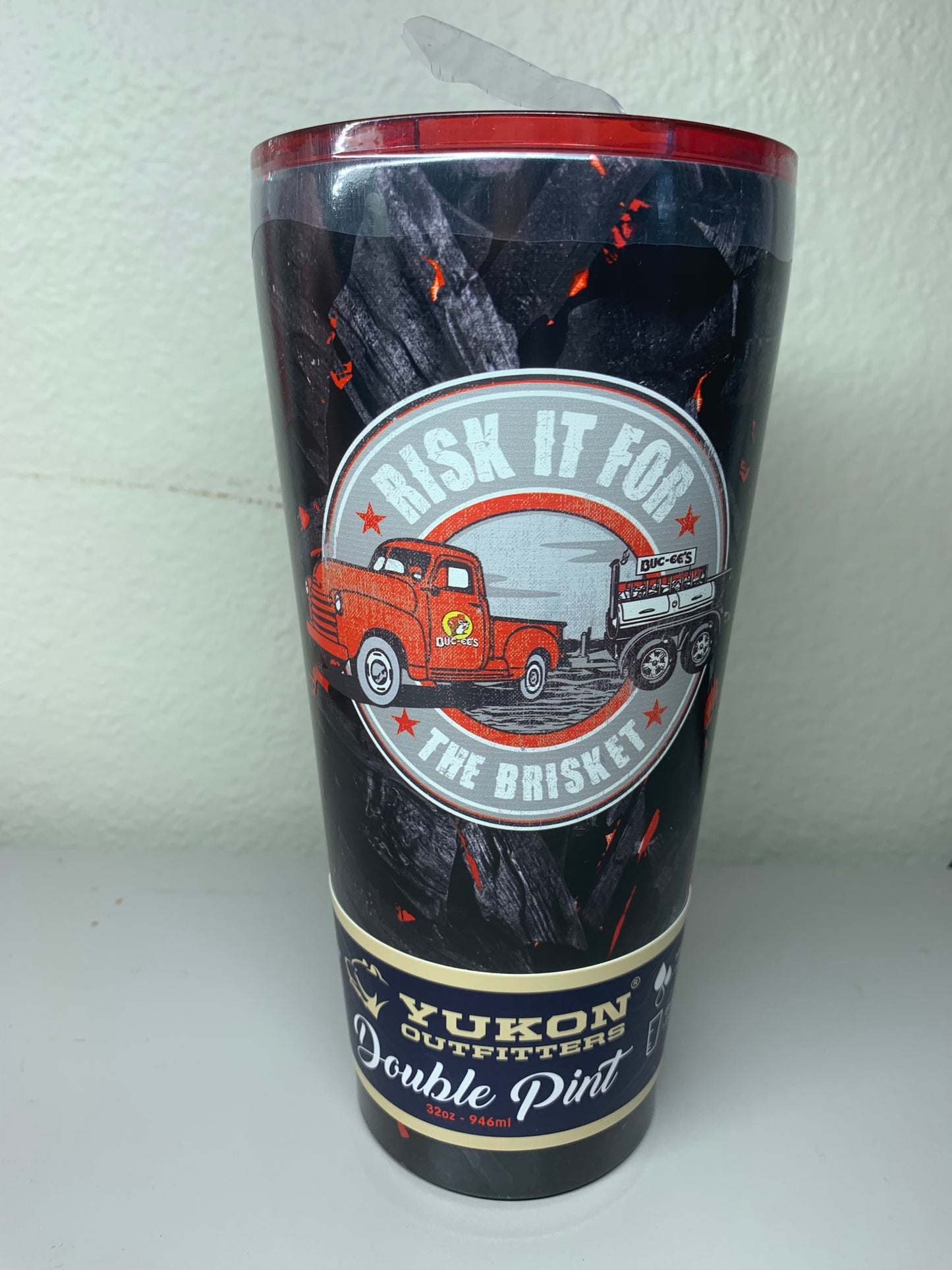Buc-ees Limited Edition 32oz Hot Charcoals Grilling “Risk It For The Brisket” Stainless Steel