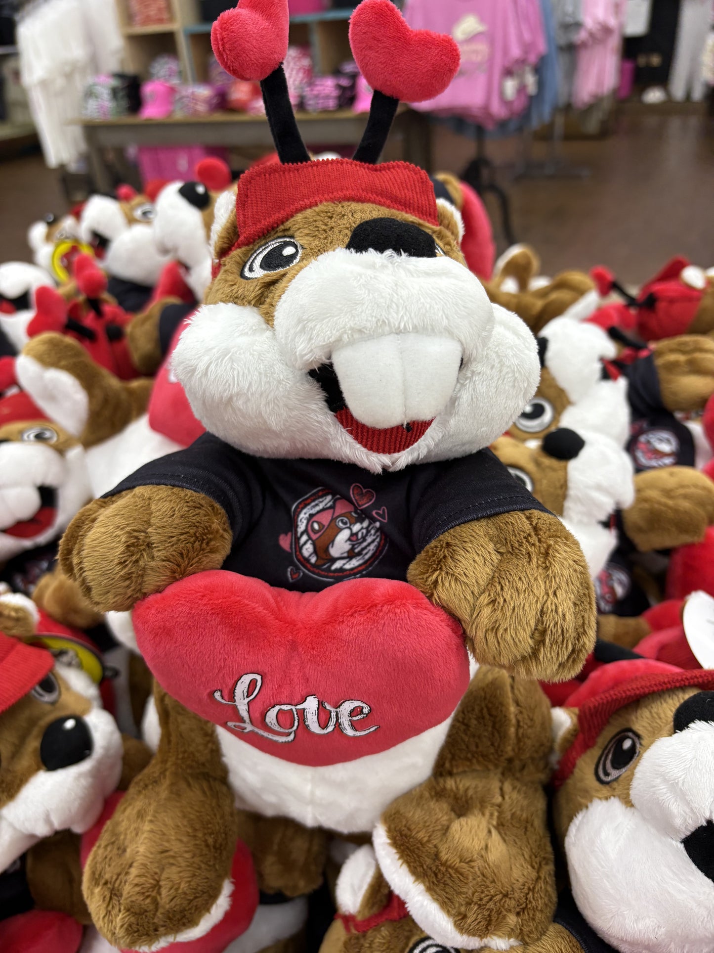 Buc-ees Love Is In The Air 2025 Valentine Beaver with T-Shirt, Hat, and Heart