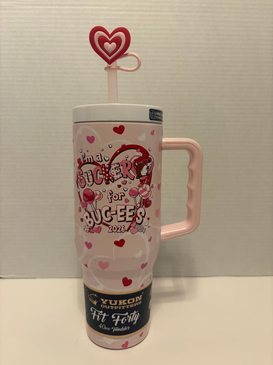 Buc-ee’s Valentine 2026 I’m a Sucker for Buc-ee’s” 40oz Tumbler with Lid and Straw