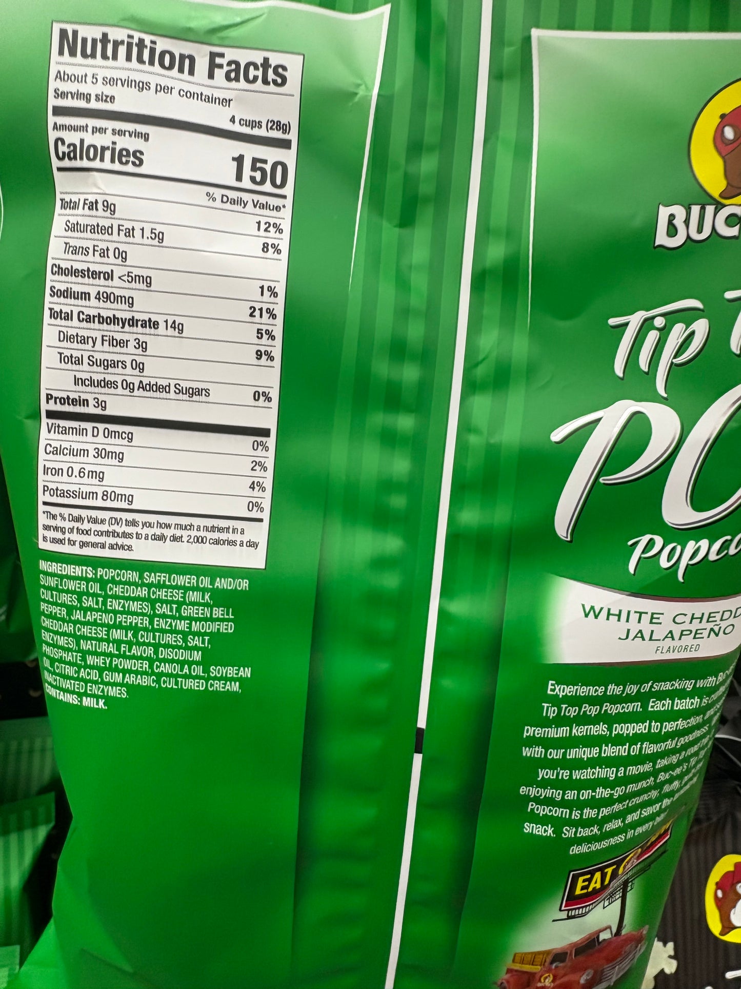 Bucees Tip Top Pop Popcorn White Cheddar Jalapeño Flavor 5 ounce Bag