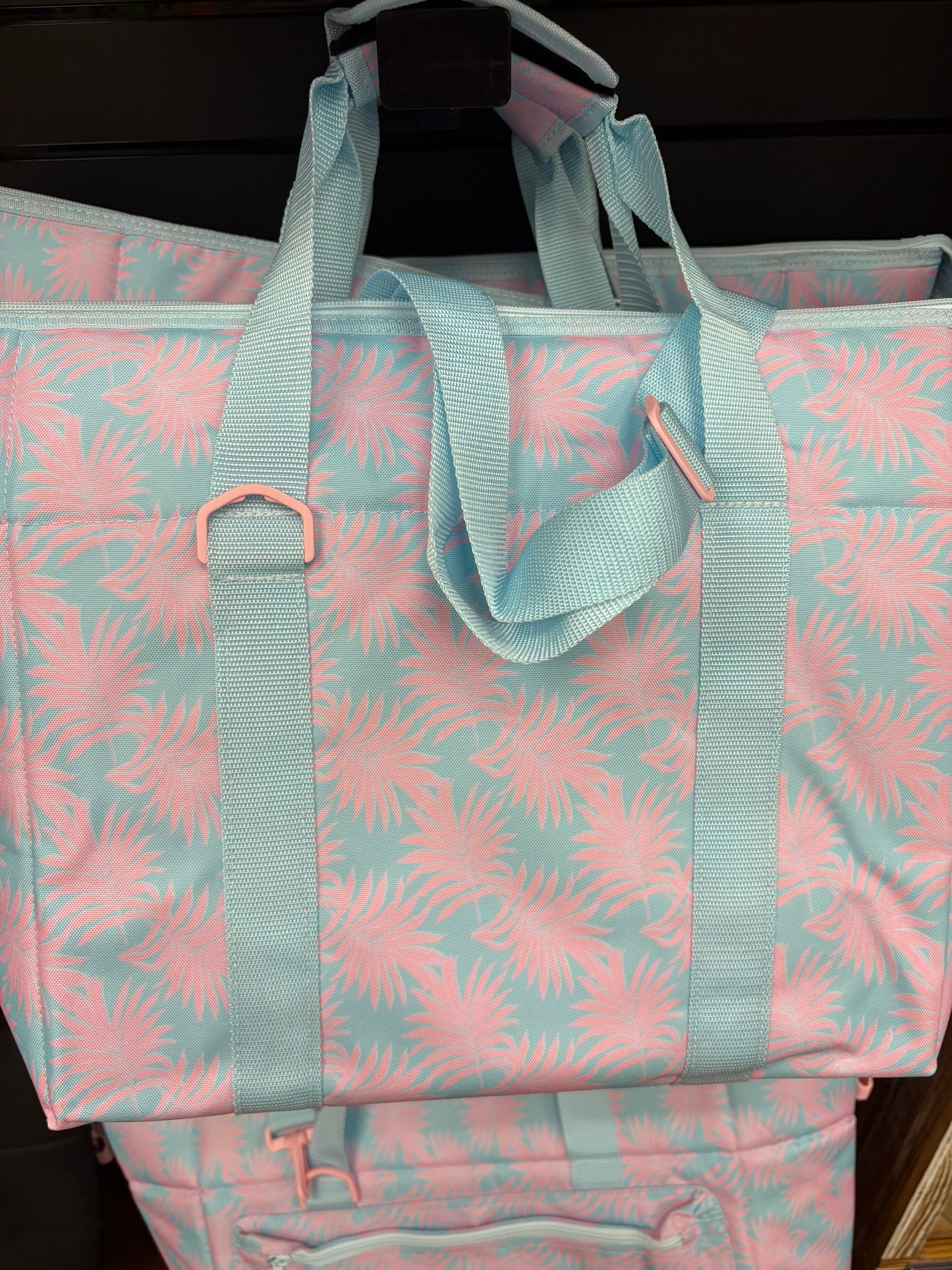 Bucees Pink and Blue Palm Trees   24pk Cooler Tote Bag with Carry Strap and Handle