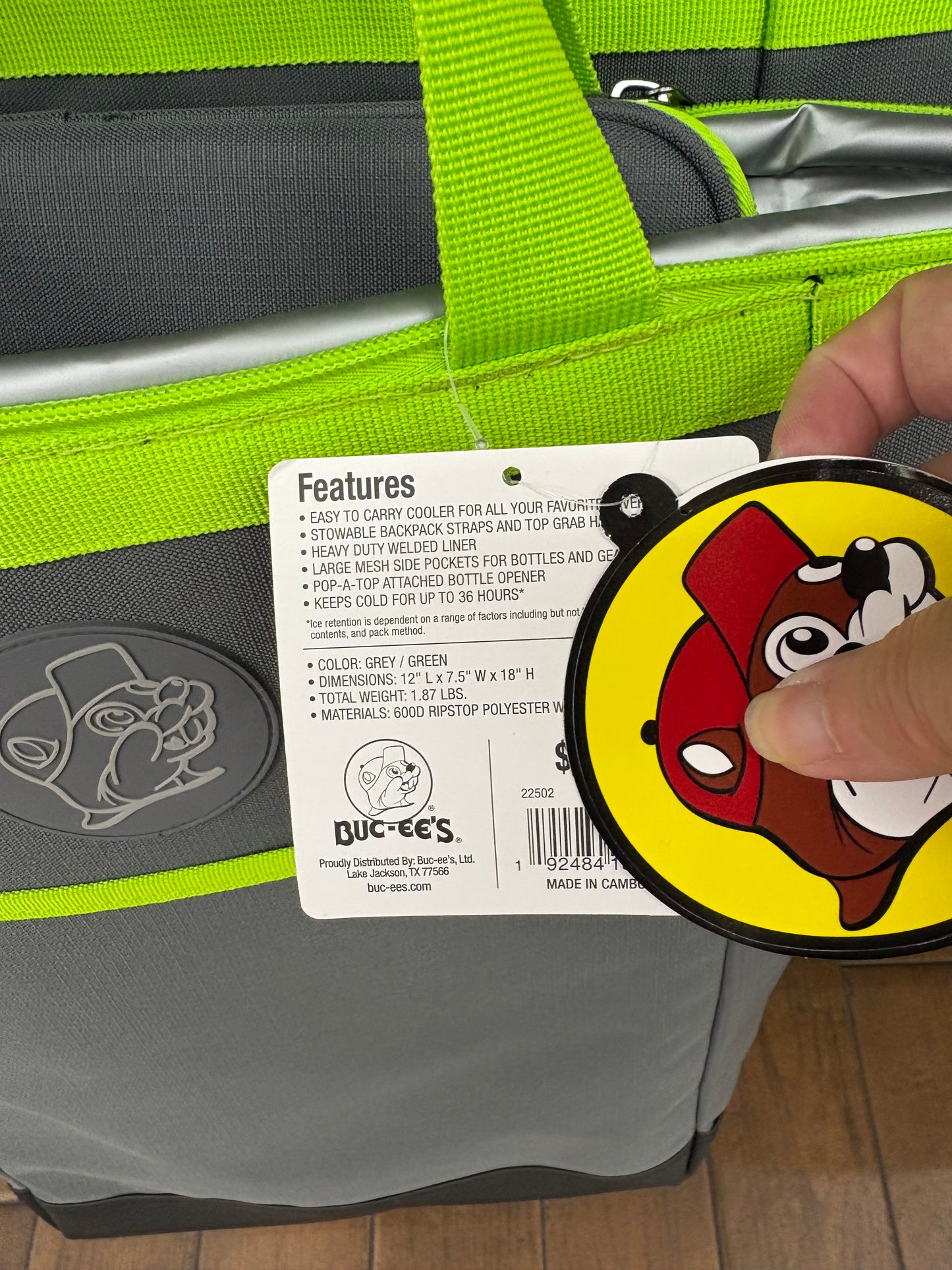 Buc-ee’s Gray and Green Dockside Backpack Cooler