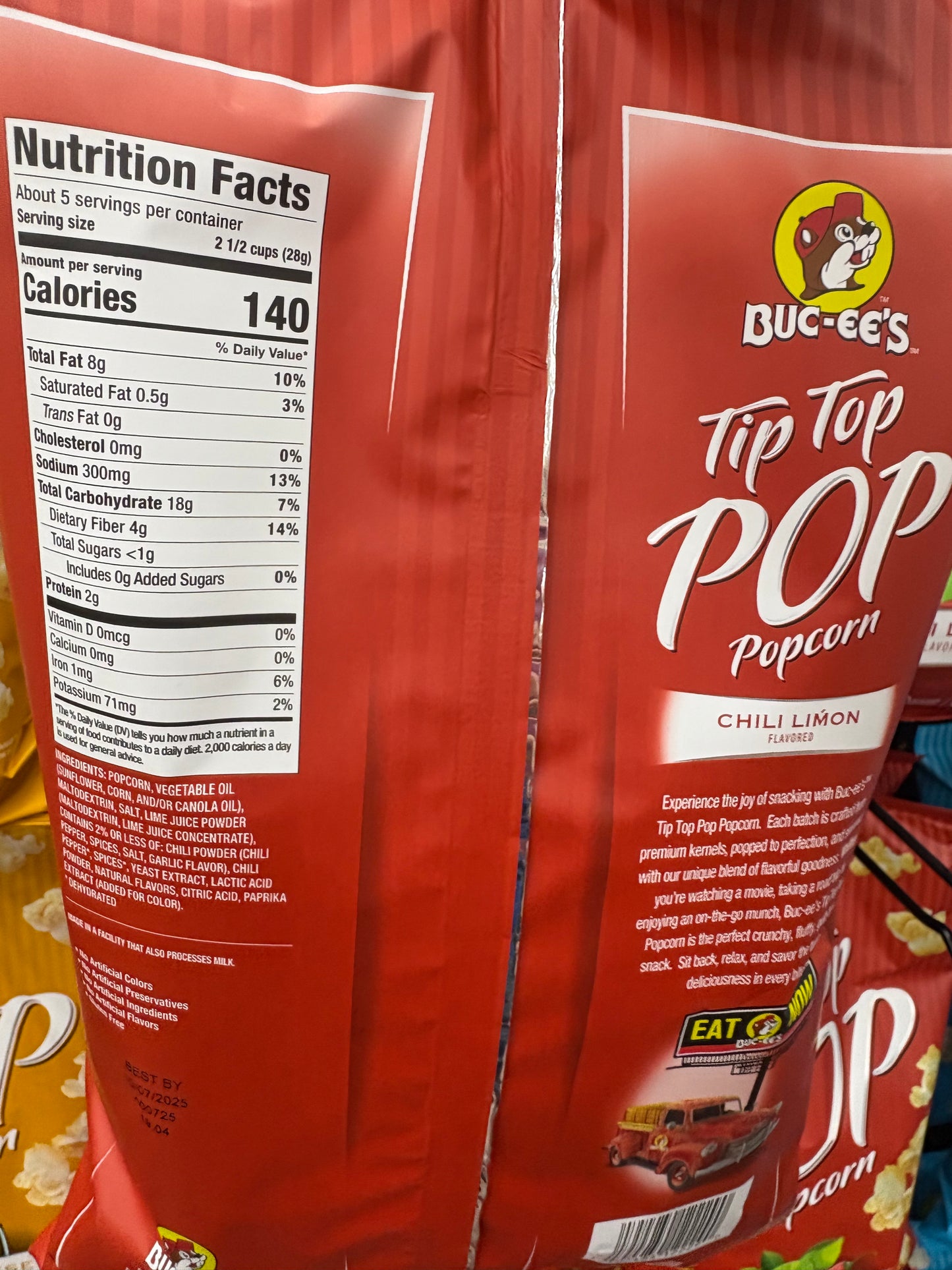 Bucees Tip Top Pop Popcorn Chili Limon Flavor 5 ounce bag