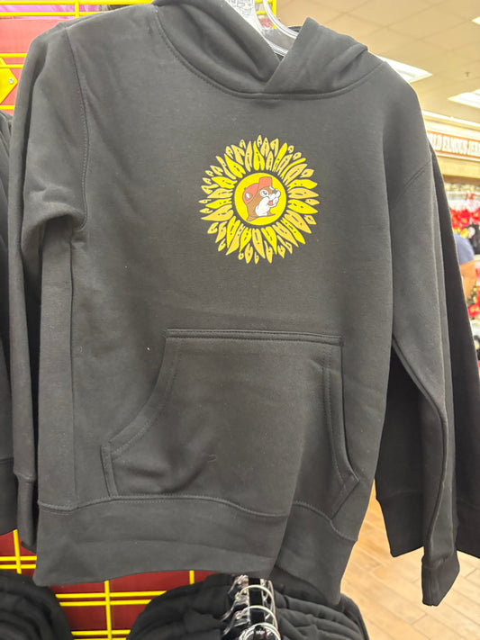 Buc-ee’s Makes Me Happy Youth Black With Sunflower Hoodie Youth XSmall - Youth Large