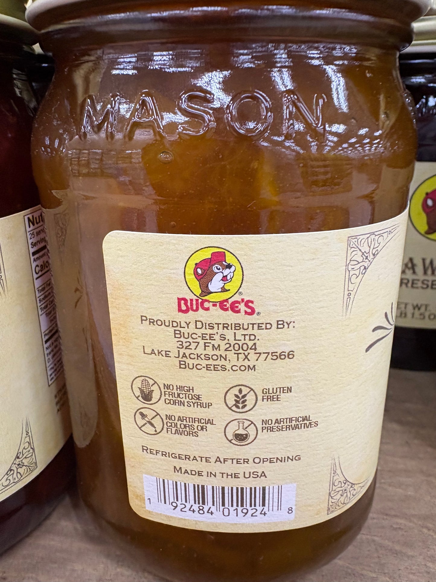 Buc-ees Peach Preserves 17.5oz Glass Jar