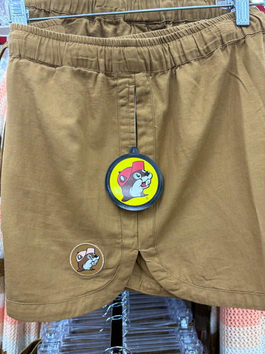Buc-ees Spring Collection Adult Brown Cotton Shorts with Pockets and Buc-ees Logo Size Small-XXXLarge