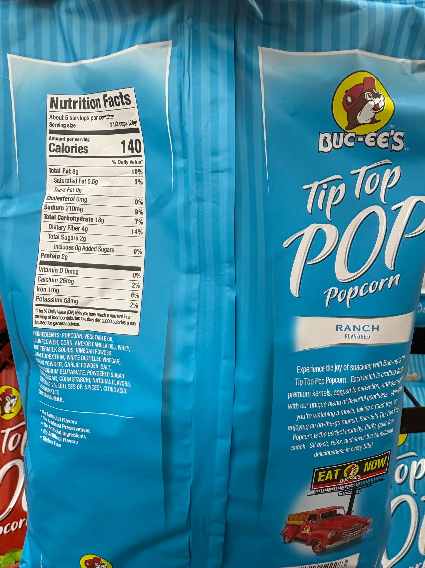 Bucees Tip Top Pop Popcorn Ranch Flavor 5 Oz Bag