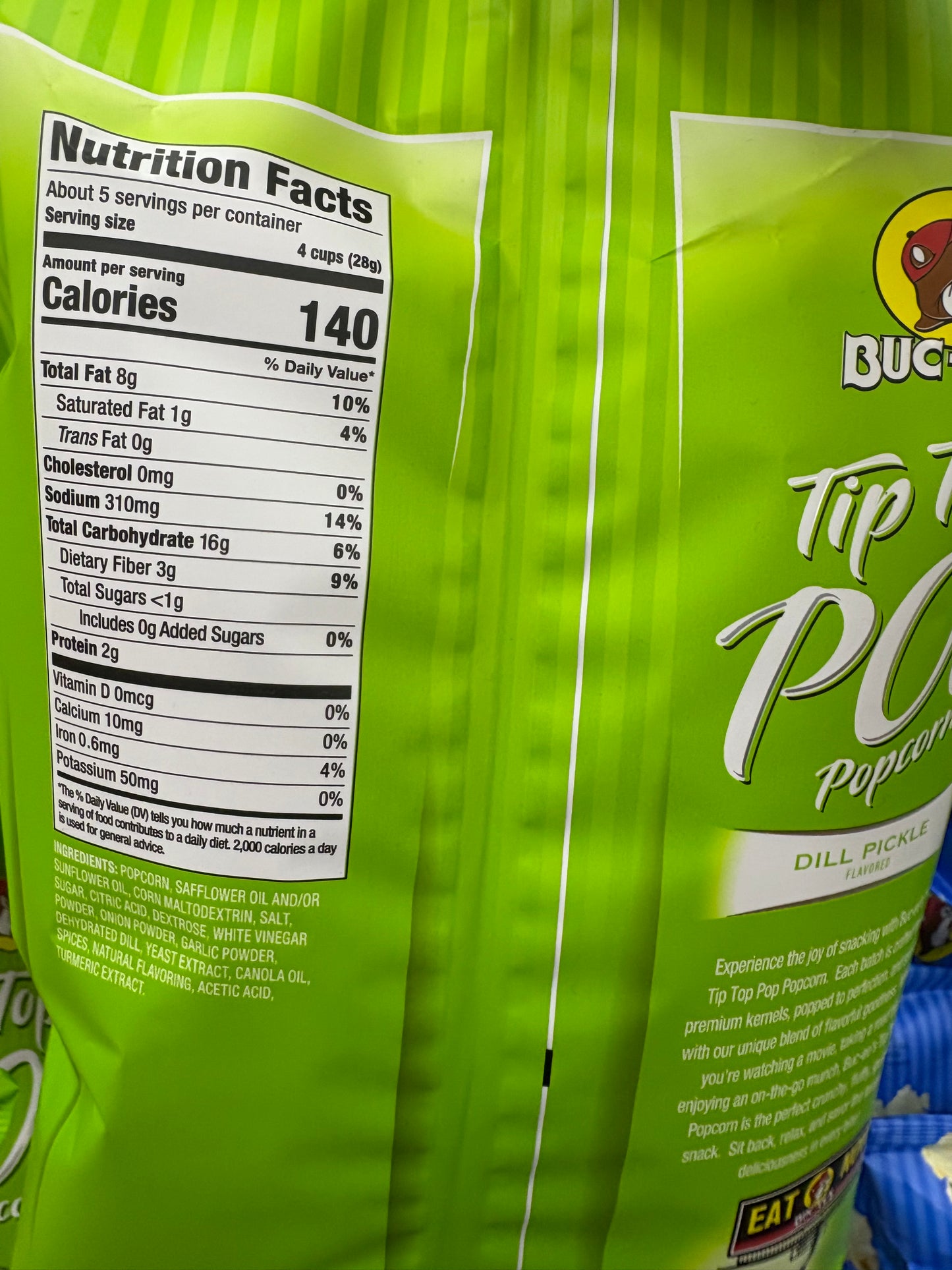 Bucees Tip Top Pop Popcorn Dill Pickle Flavored 5oz Bag