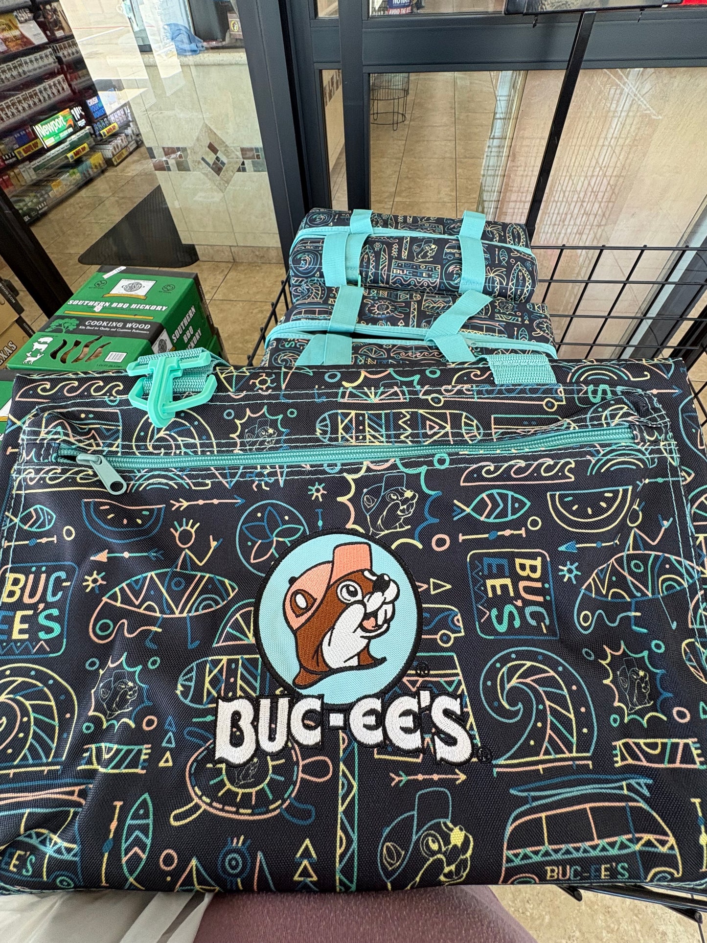 Buc-ee’s 24 Can Black and Teal Water Fun Graffiti Graphic Insulated Cooler