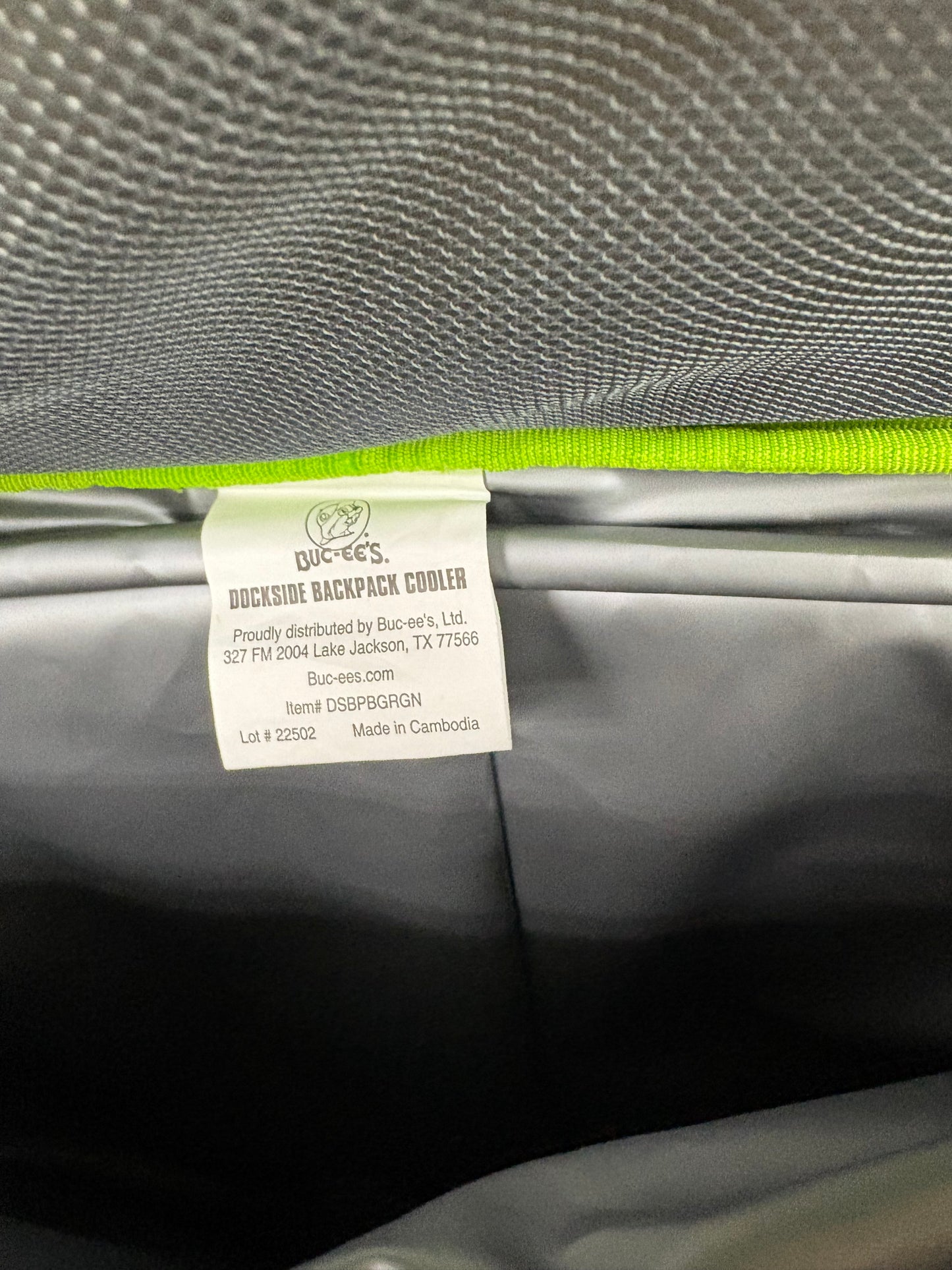 Buc-ee’s Gray and Green Dockside Backpack Cooler