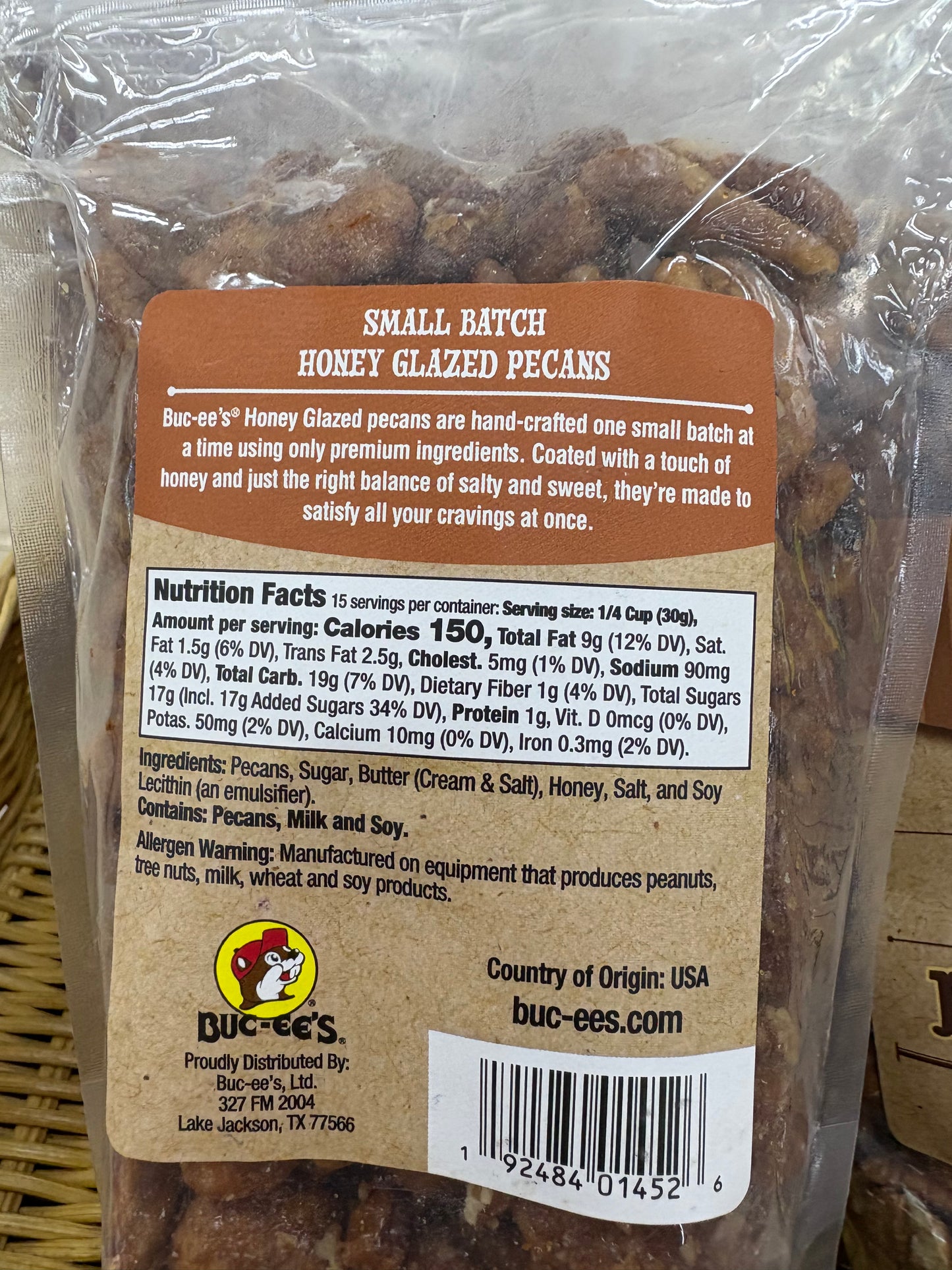 Buc-ee’s Small Batch Honey Glazed Pecans 16 oz Bag