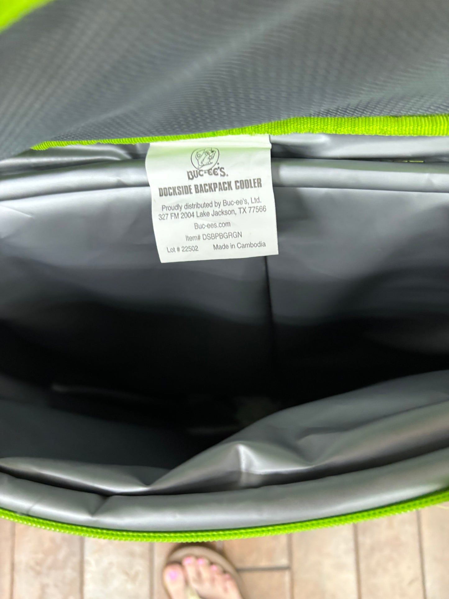 Buc-ee’s Gray and Green Dockside Backpack Cooler