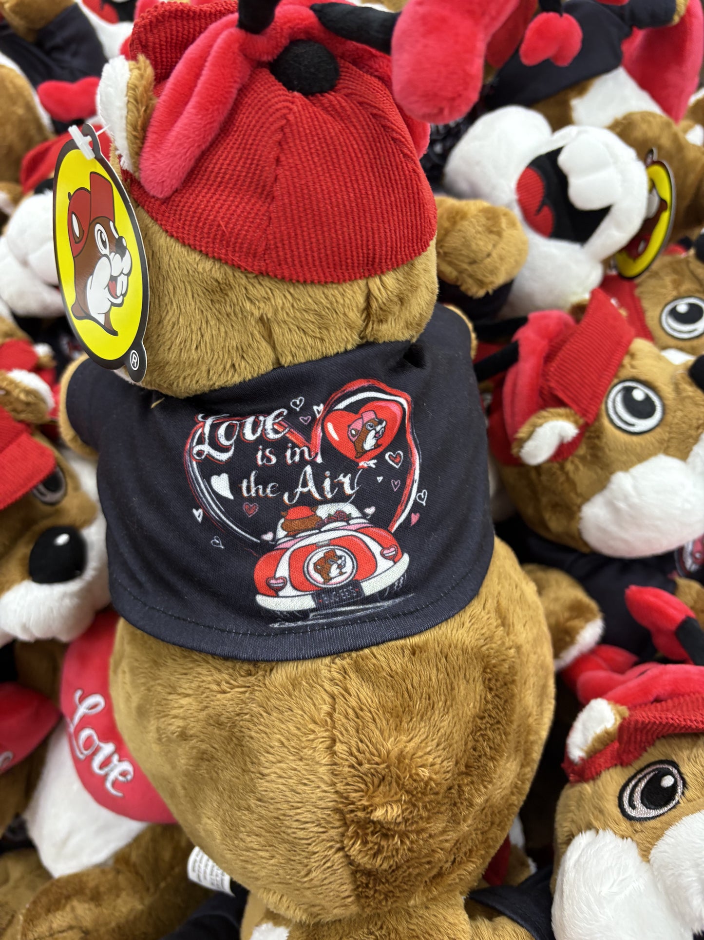 Buc-ees Love Is In The Air 2025 Valentine Beaver with T-Shirt, Hat, and Heart